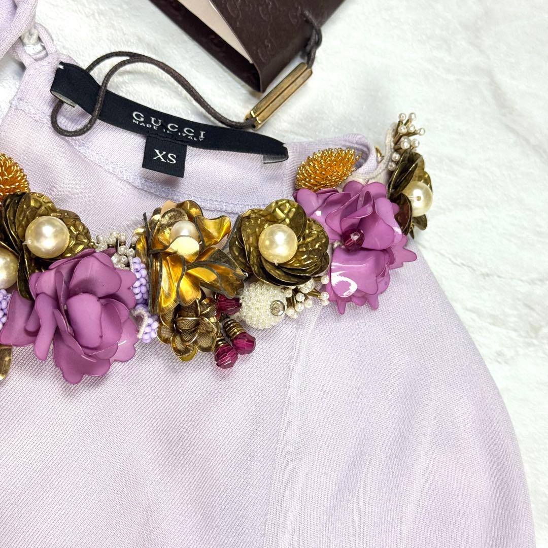 希少 GUCCI トムフォード期 ロングワンピース 花 パール 豪華 装飾 XS