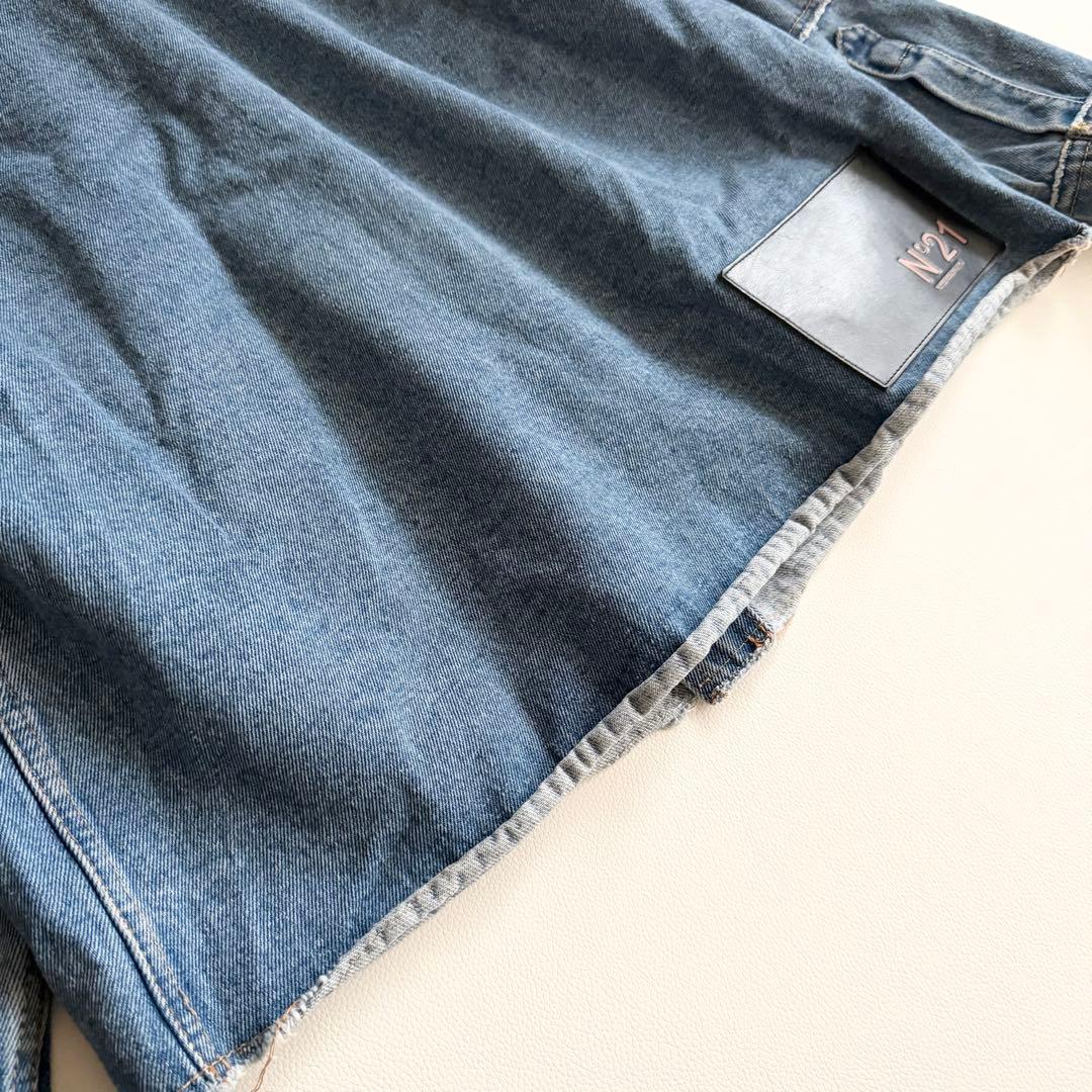 23SS 【ヌメロヴェントゥーノ】 オーバーデニムジャケット 銀ボタン 革パッチ