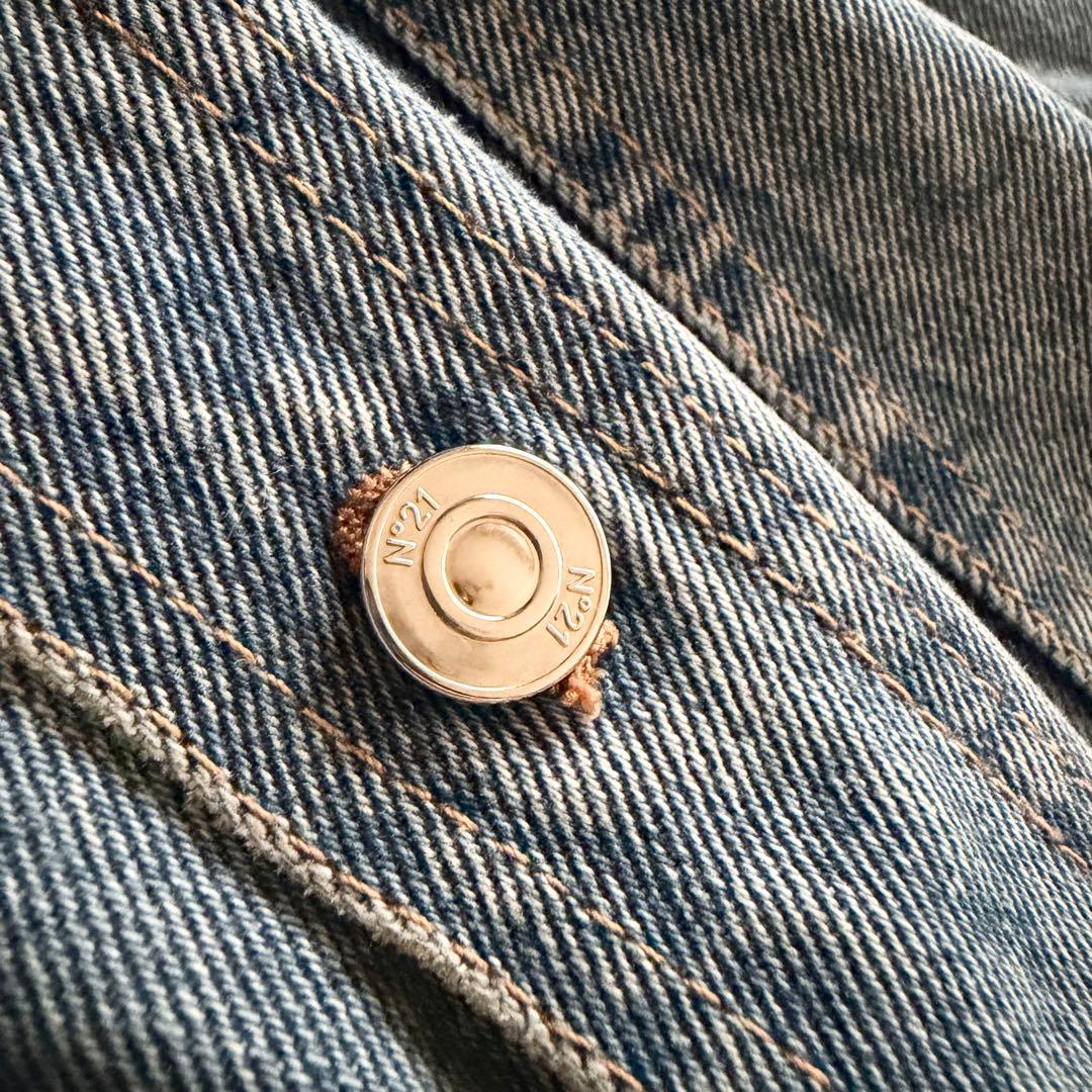 23SS 【ヌメロヴェントゥーノ】 オーバーデニムジャケット 銀ボタン 革パッチ