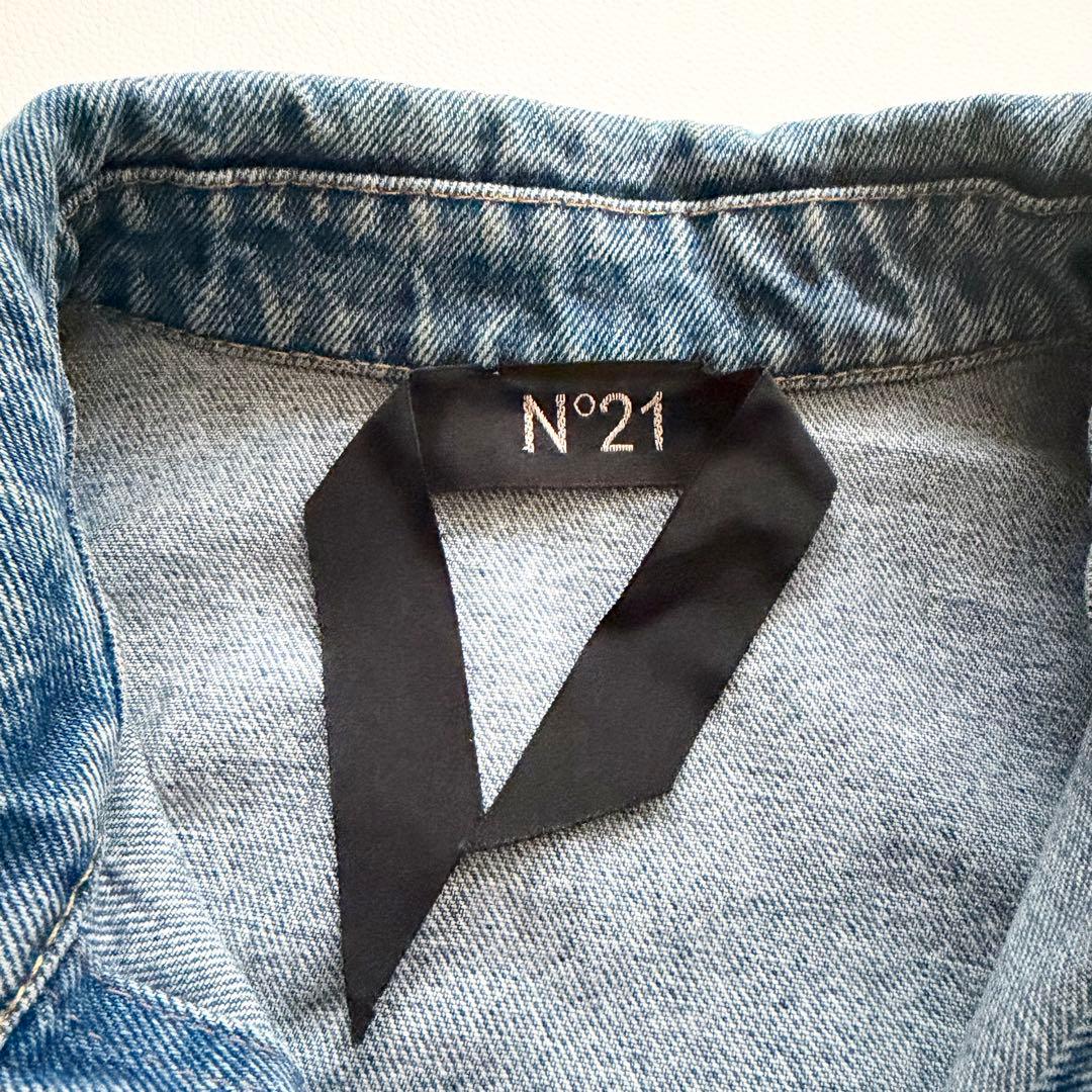 23SS 【ヌメロヴェントゥーノ】 オーバーデニムジャケット 銀ボタン 革パッチ