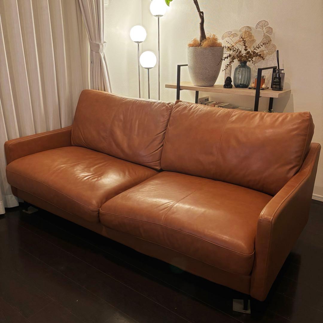 【美品！残り1日】本革(一部合皮)レザーソファ3人掛け　ニトリ