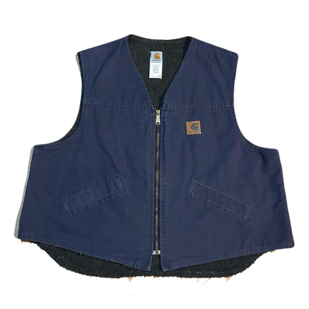 s*u様 カーハート　00s　ベスト　ネイビー　V18　ダック　ボアベスト　2X