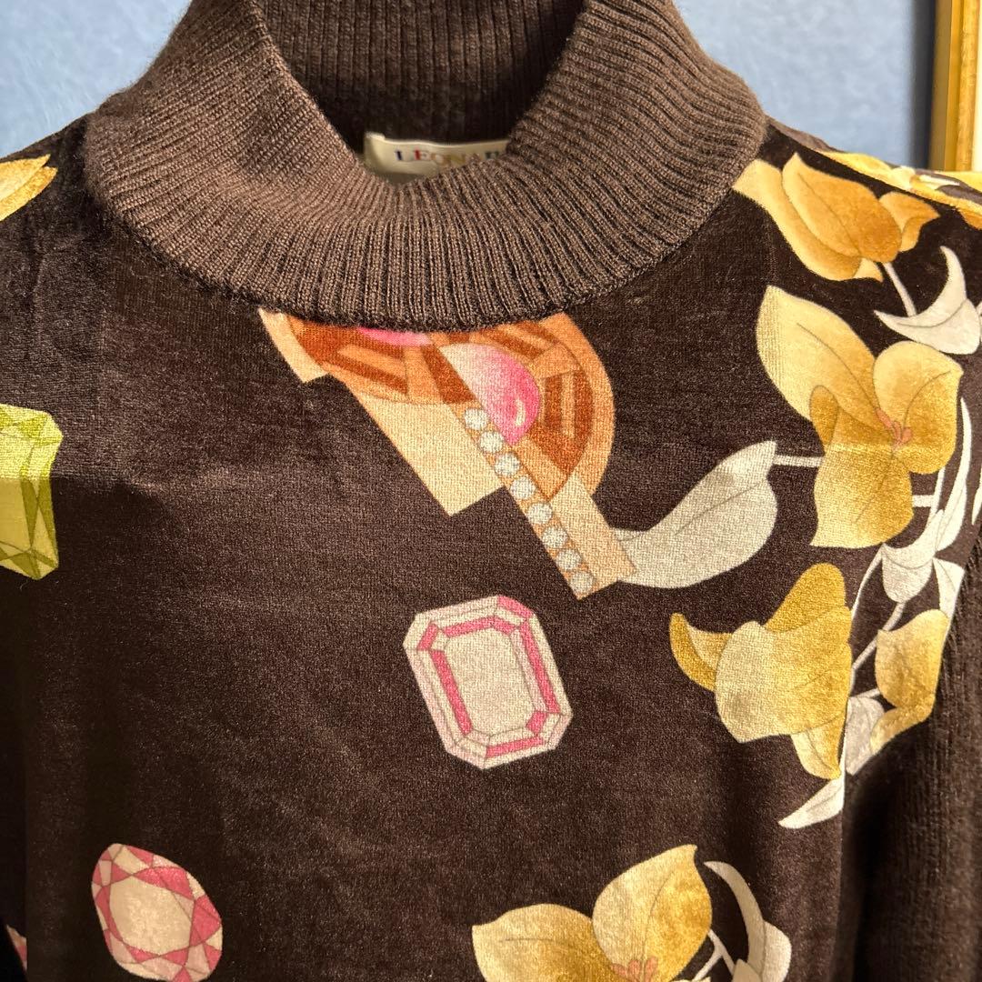 レオナール LEONARD SPORT 花柄タートルネックチュニックsize４０
