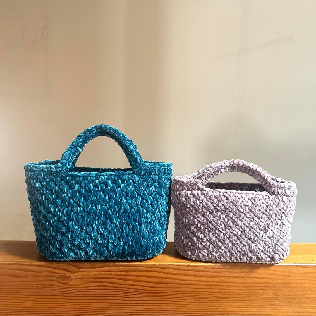 piko様♡ズパゲッティ マルシェバッグ　斜め模様　ベルベット