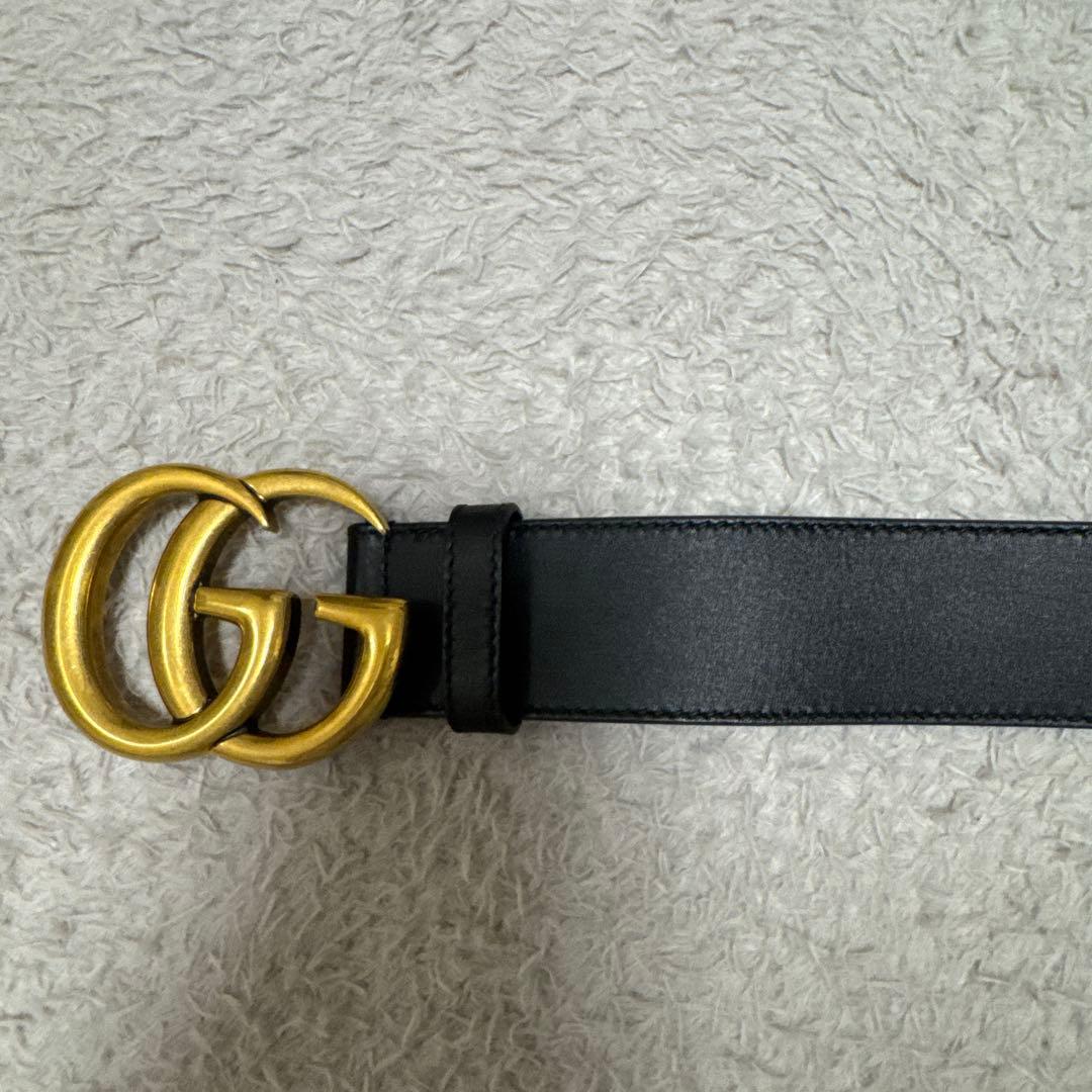 【美品】GUCCI ブラックレザー GGロゴベルト