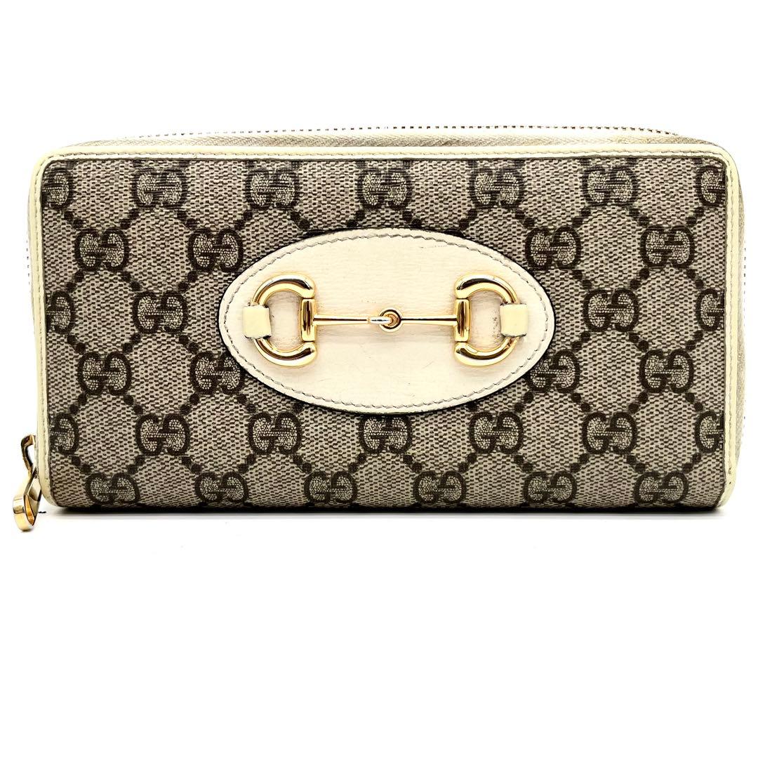 GUCCI ラウンドファスナー　ホースビット　PVCレザー GGマーモント　茶色