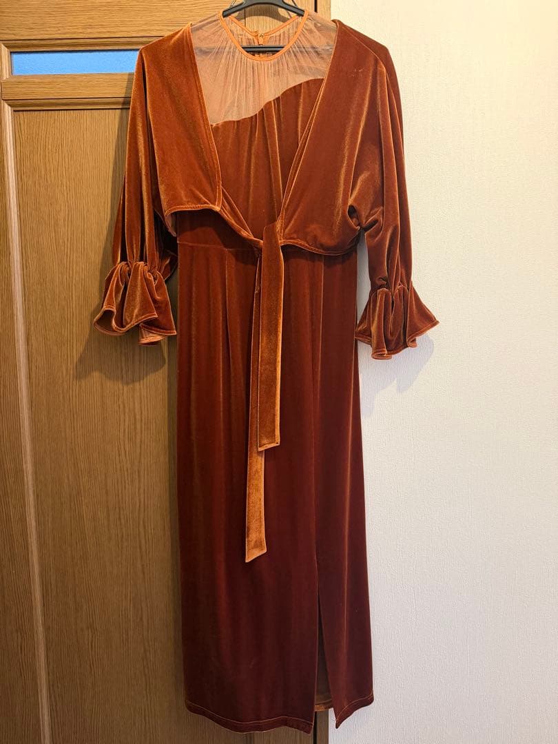 Ameri 2WAY CURVE VELOURS DRESS テラコッタ　S