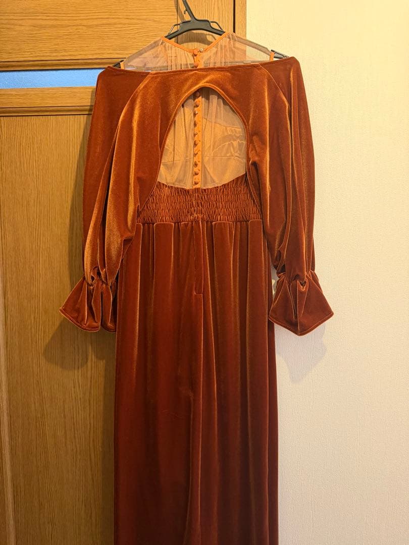Ameri 2WAY CURVE VELOURS DRESS テラコッタ　S