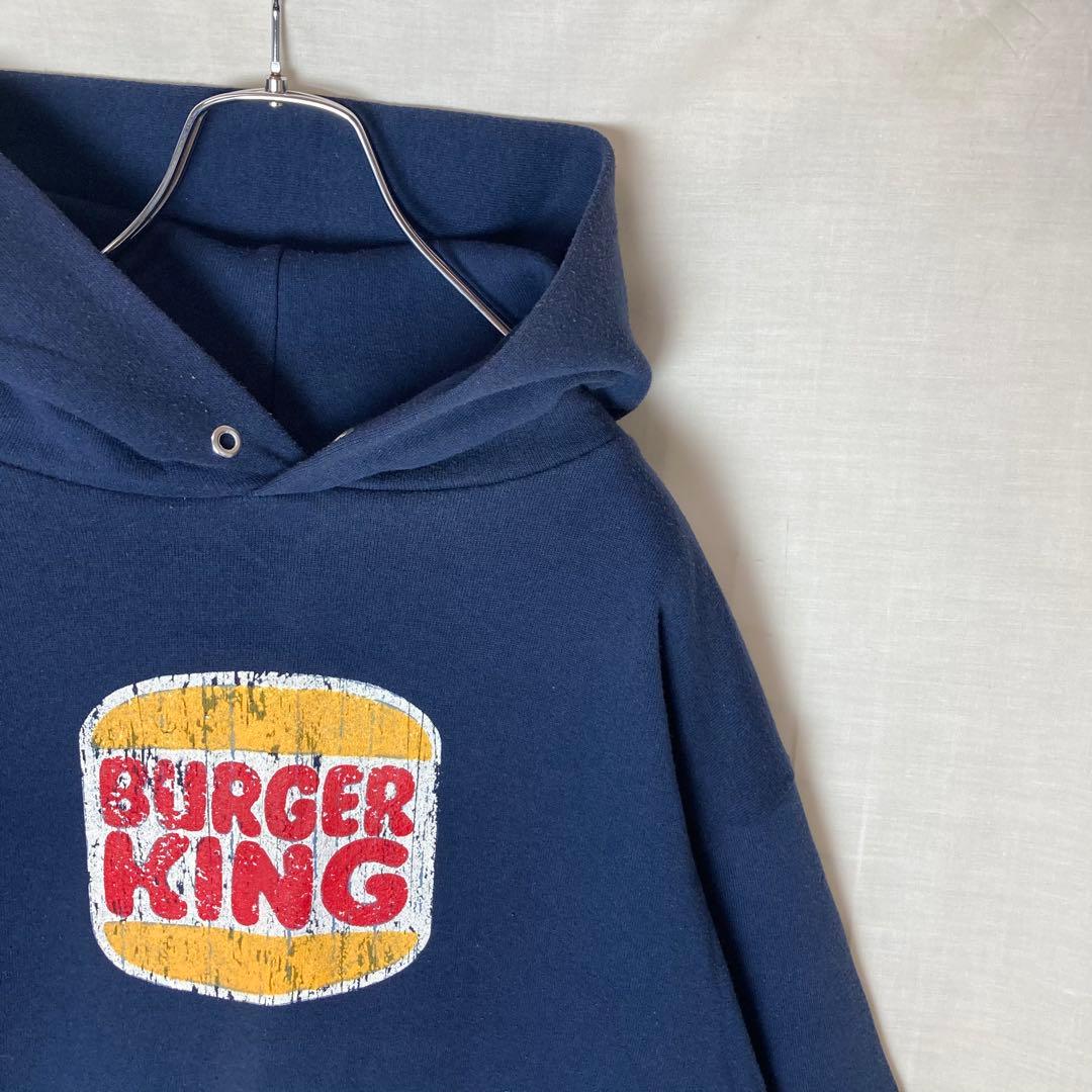 希少古着USA製バーガーキングビッグプリントネイビースウェットパーカーゆったり