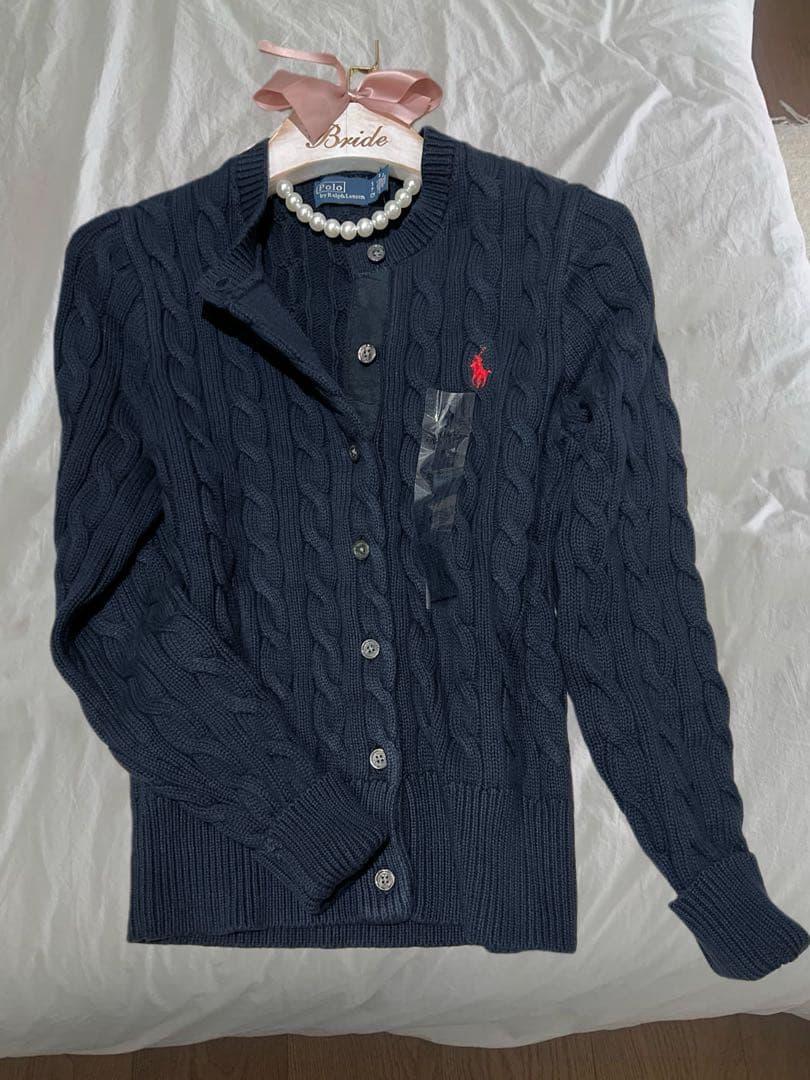 セールPOLOポロラルフローレンケーブル カーディガンニットセーターネイビー