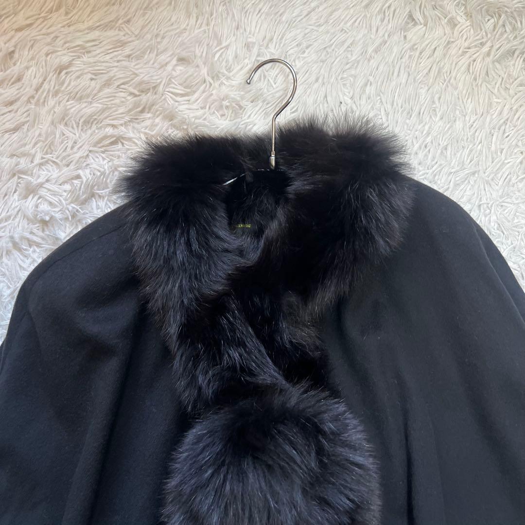 美品 裾周り325cm ブルーフォックス カシミヤ100 ポンチョ ケープ 大判