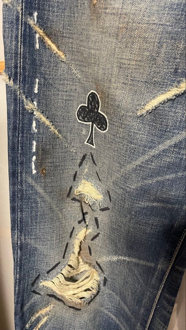 希少リーバイス ペンキダメージデニムトランプクラブ パッチワークLVC青山 大戦