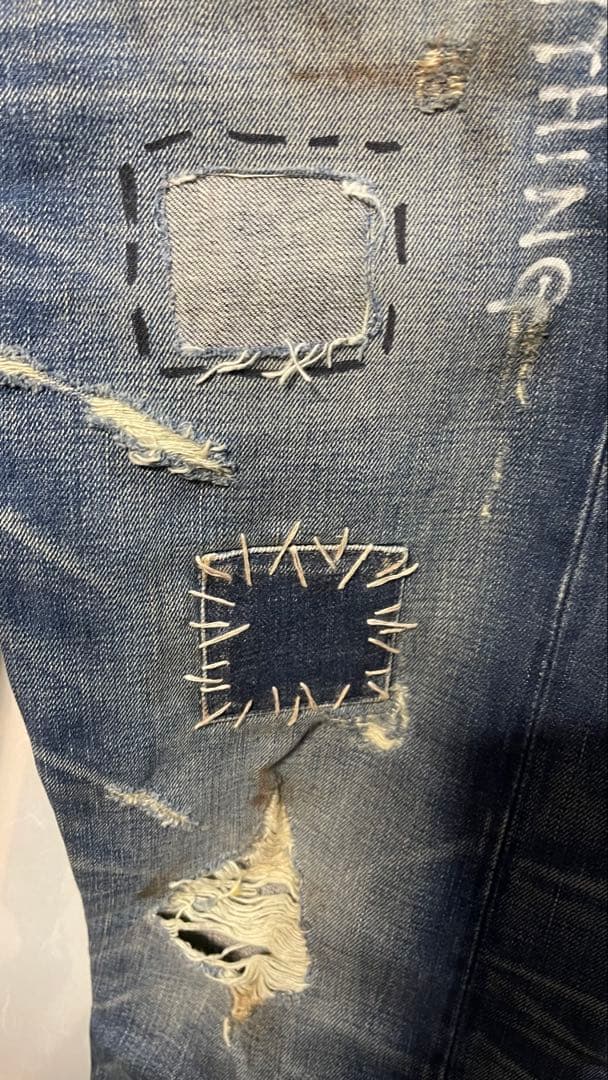希少リーバイス ペンキダメージデニムトランプクラブ パッチワークLVC青山 大戦