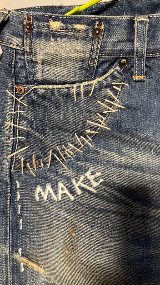 希少リーバイス ペンキダメージデニムトランプクラブ パッチワークLVC青山 大戦