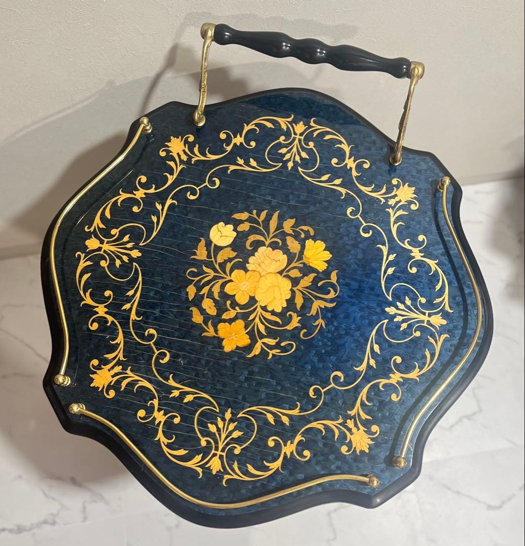 イタリア製DOMANI キャスター付き 木象嵌ワゴン　ブルー　キッチンワゴン