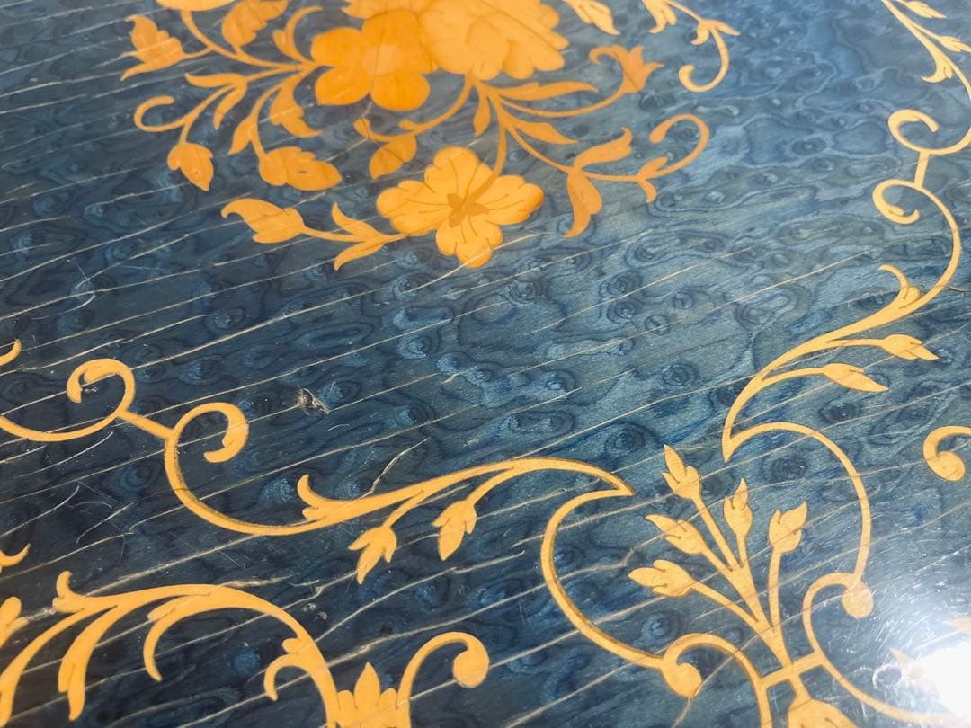 イタリア製DOMANI キャスター付き 木象嵌ワゴン　ブルー　キッチンワゴン