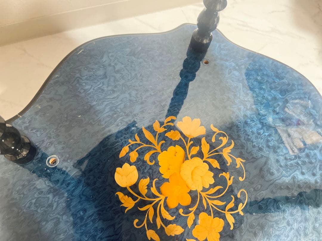 イタリア製DOMANI キャスター付き 木象嵌ワゴン　ブルー　キッチンワゴン