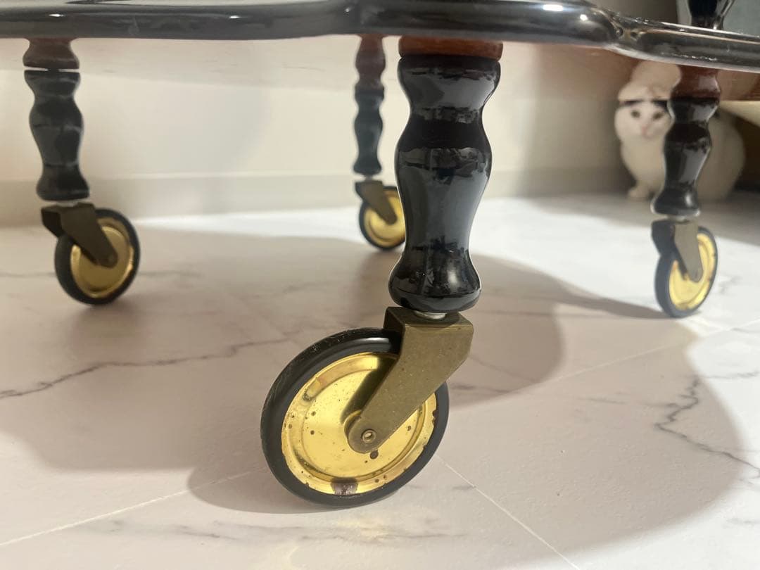 イタリア製DOMANI キャスター付き 木象嵌ワゴン　ブルー　キッチンワゴン