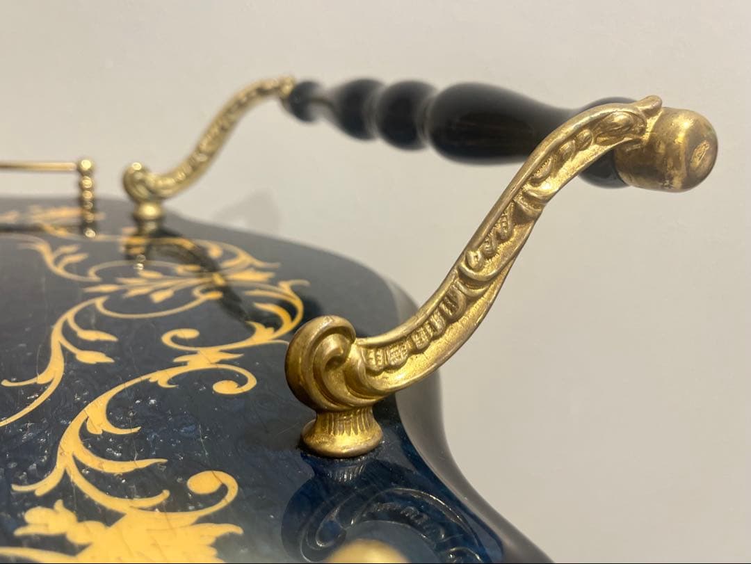 イタリア製DOMANI キャスター付き 木象嵌ワゴン　ブルー　キッチンワゴン