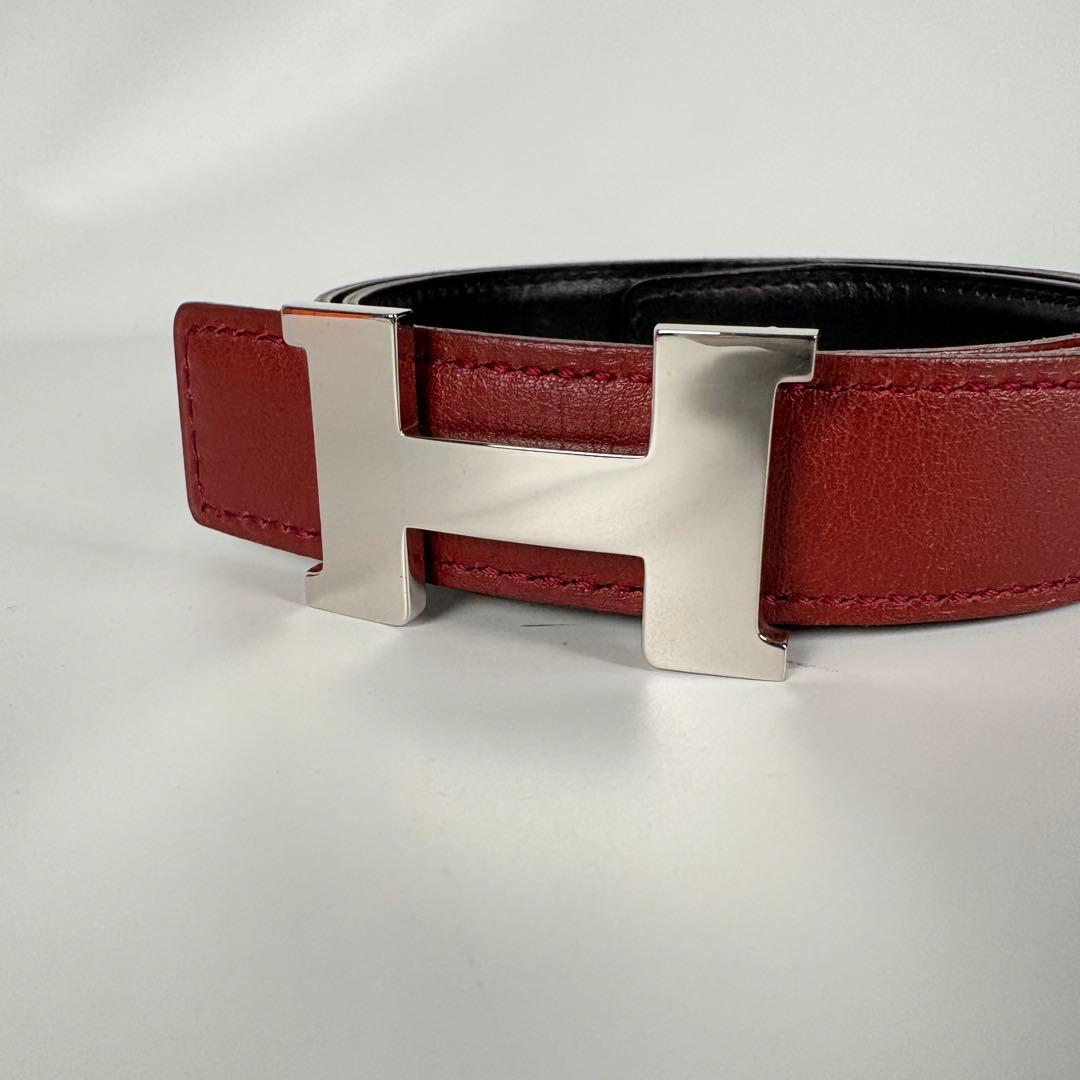 エルメス　コンスタンス　ベルト　Hバックル　レザー　リバーシブル　黒　エンジ