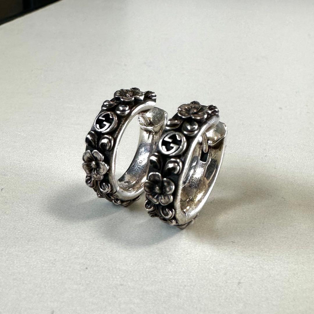 GUCCI フローラル フープピアス Ag925