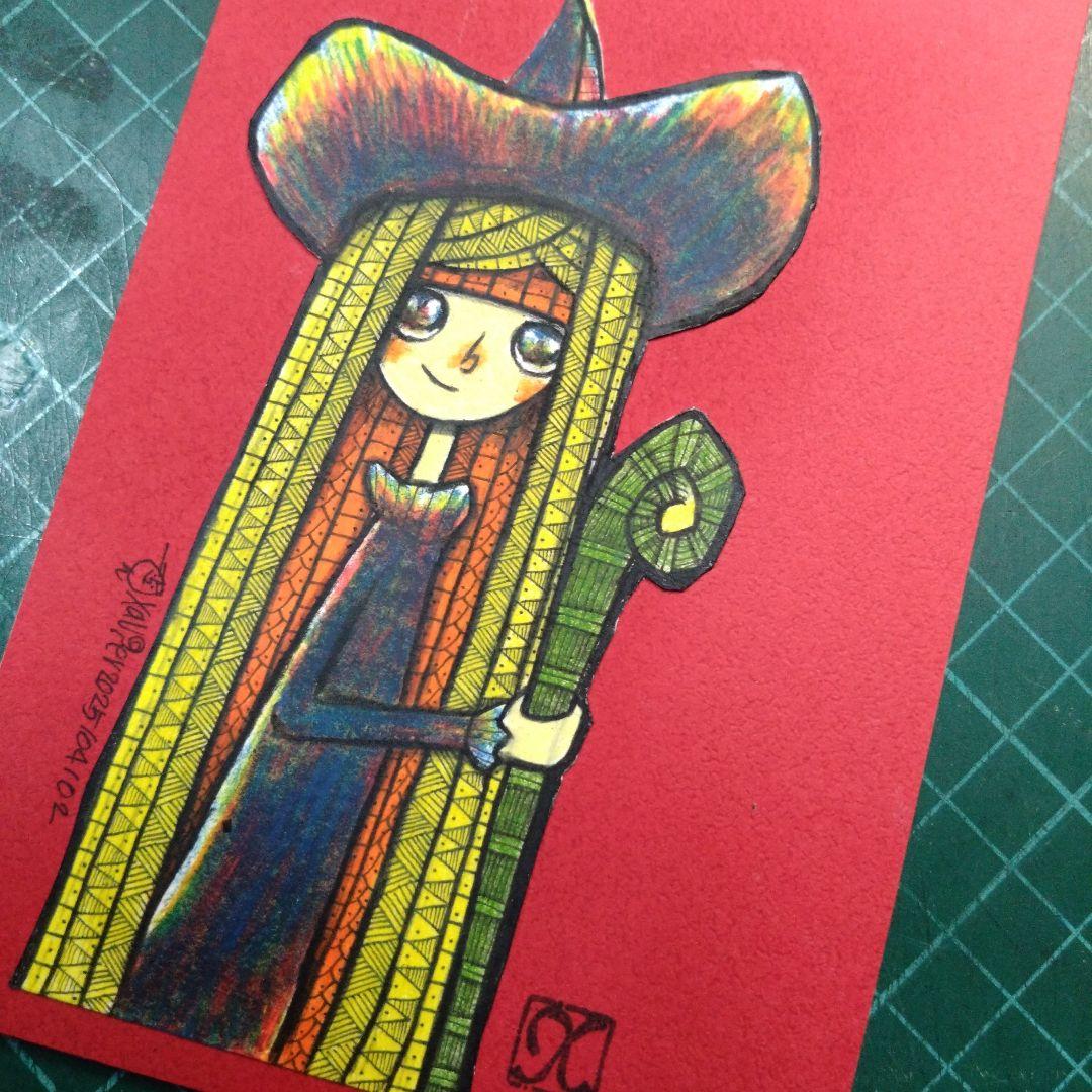 【ザビちゃん】【原画肉筆】魔女ちゃん&黒猫にゃん師匠(２枚組)