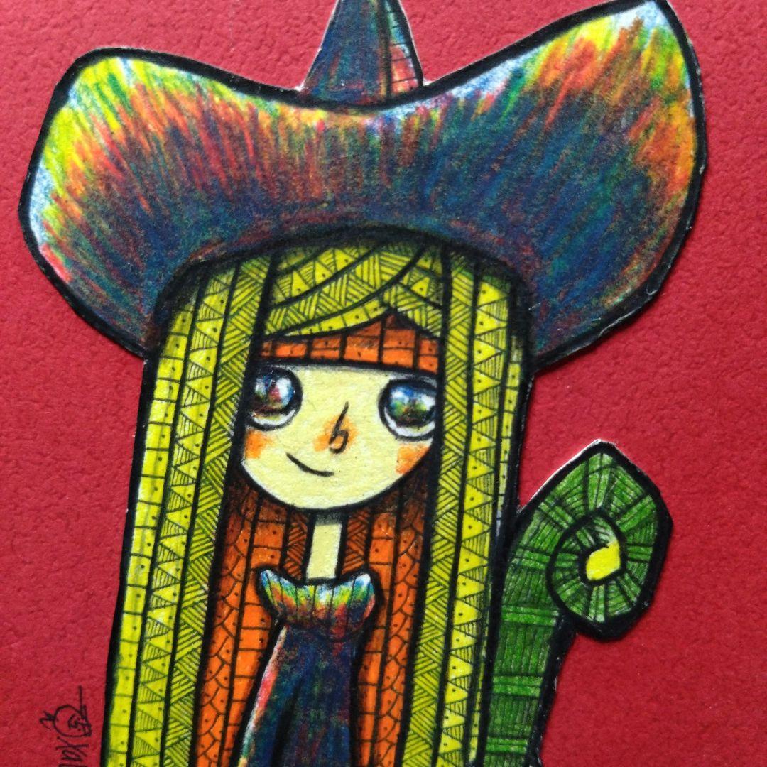 【ザビちゃん】【原画肉筆】魔女ちゃん&黒猫にゃん師匠(２枚組)