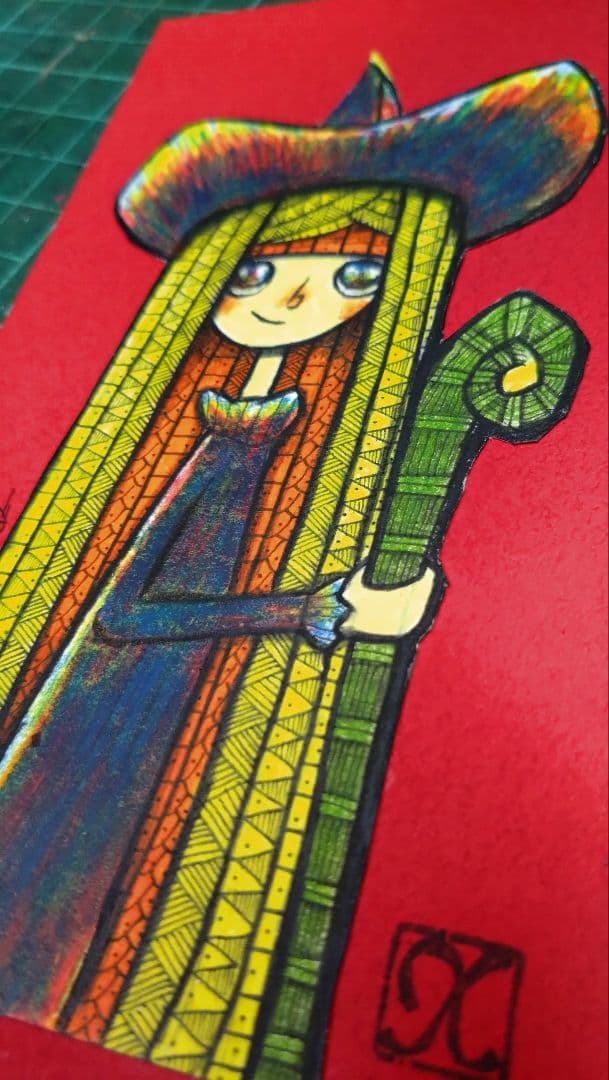 【ザビちゃん】【原画肉筆】魔女ちゃん&黒猫にゃん師匠(２枚組)