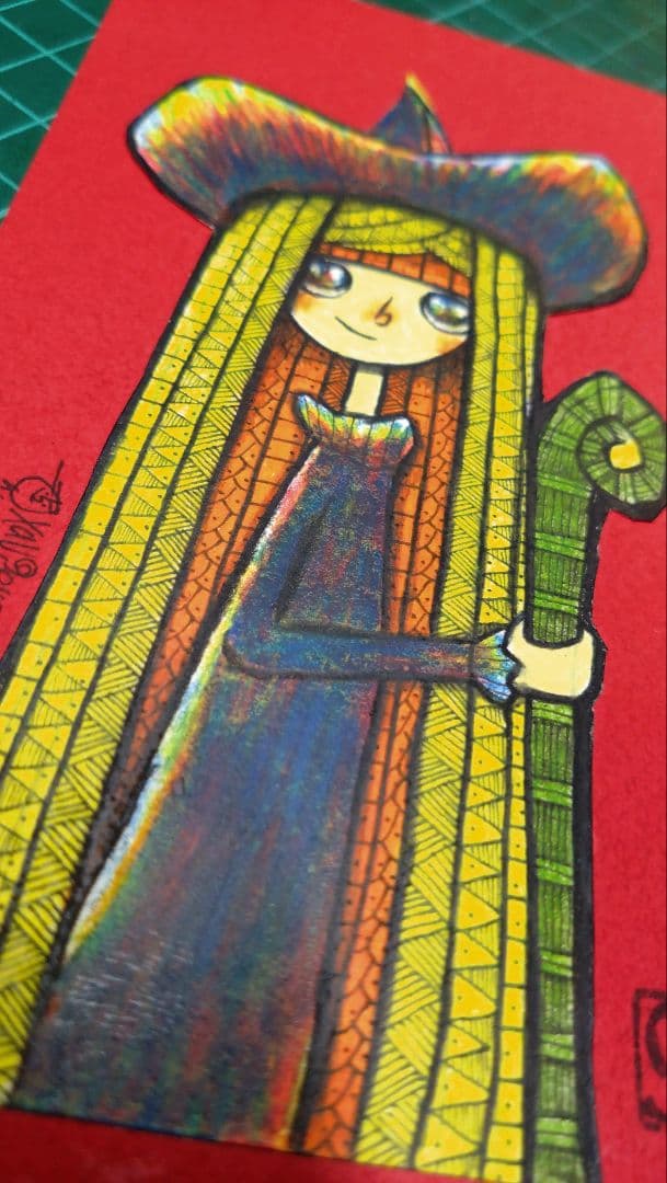 【ザビちゃん】【原画肉筆】魔女ちゃん&黒猫にゃん師匠(２枚組)