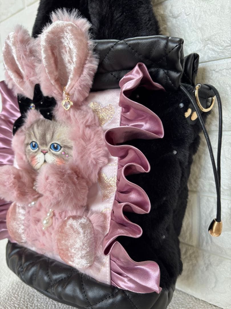 あ*こ様 コヤンイサムチョン　丸底巾着ファーバッグ　ルミちゃん　ピンクうさちゃん
