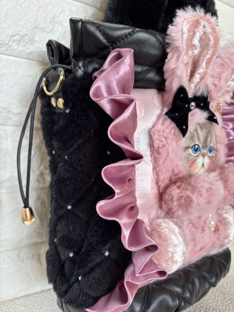 あ*こ様 コヤンイサムチョン　丸底巾着ファーバッグ　ルミちゃん　ピンクうさちゃん