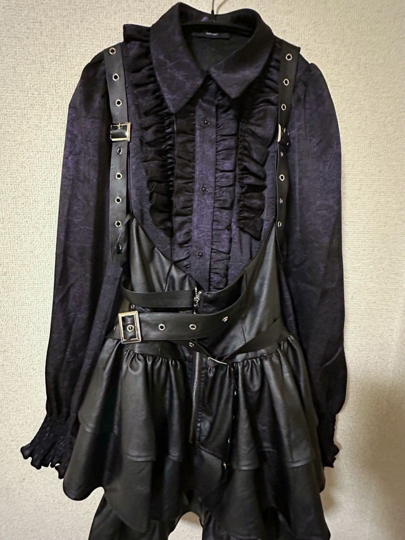 スカート QOOZA IMVAL / Frill Leather Dress [BLK]
