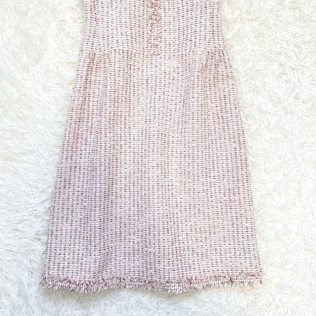 ルネ TISSU社製 ツイードワンピース パール 半袖 ピンク 38