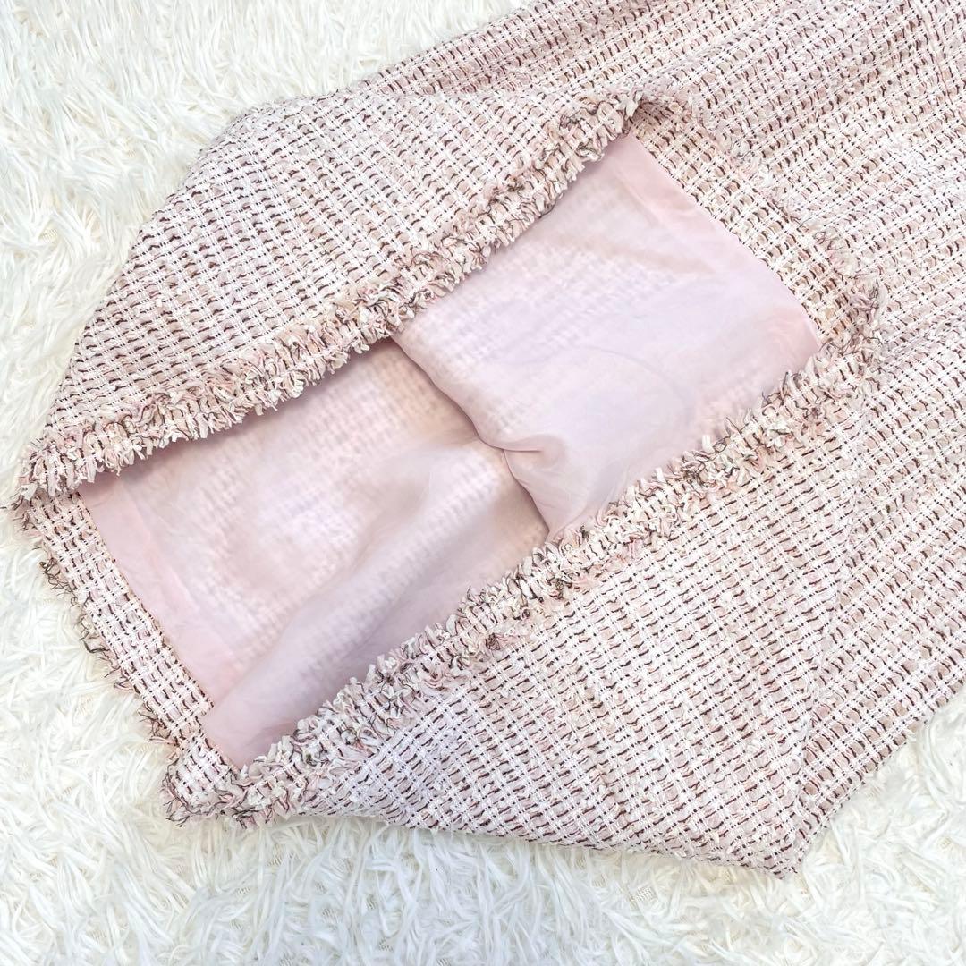 ルネ TISSU社製 ツイードワンピース パール 半袖 ピンク 38