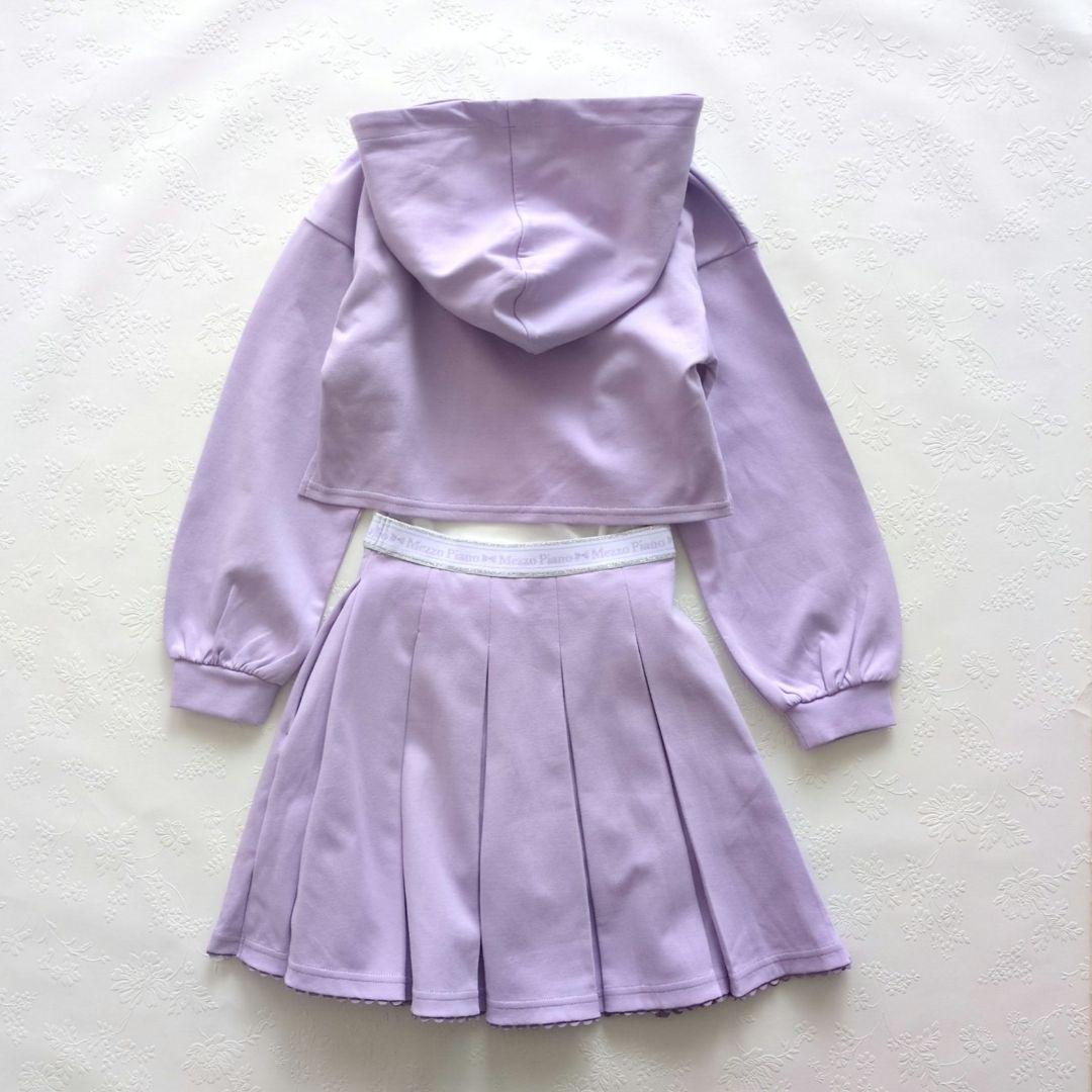 新品 mezzo piano 短丈パーカ＆半袖T ウエストロゴ プリーツスカパン