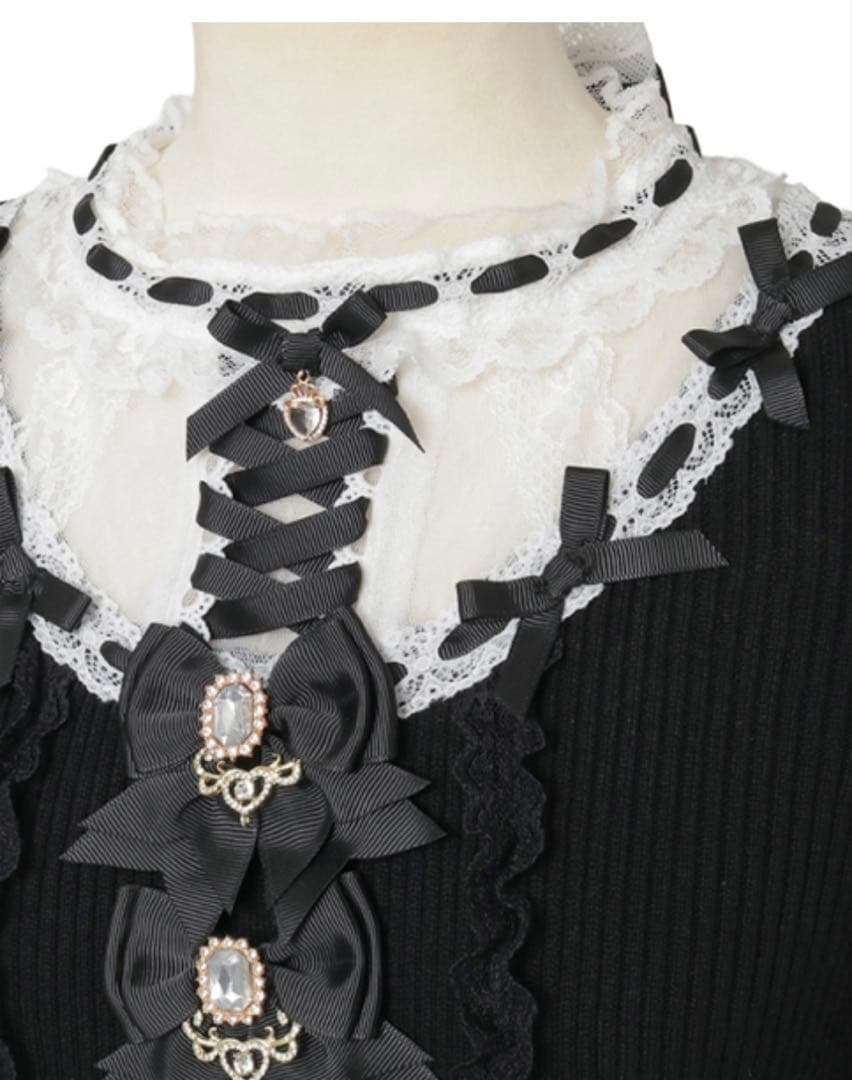 新品タグ付♡リズリサ♡ ハイゲージスピンドルニットトップス♡ブラック♡