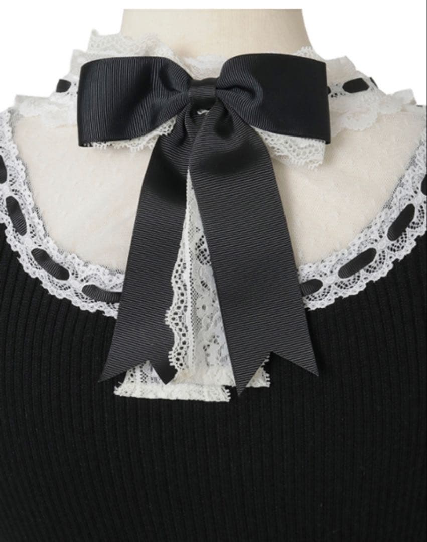 新品タグ付♡リズリサ♡ ハイゲージスピンドルニットトップス♡ブラック♡