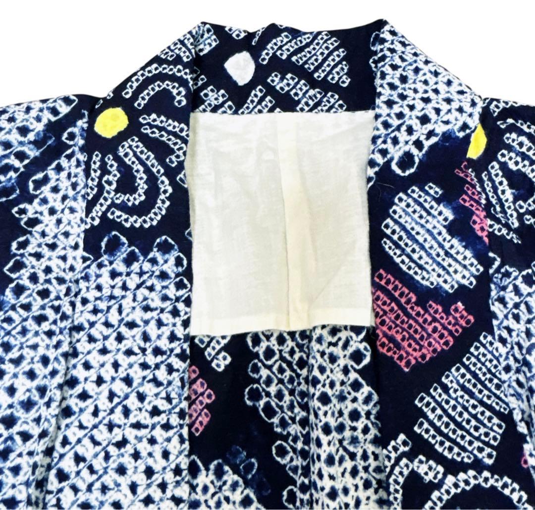 A84有松鳴海絞り 高級浴衣 花 綿　紺　美品　身丈165cm