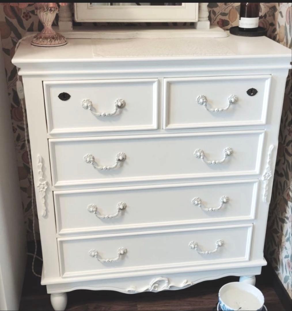 アンティーク調鍵付きチェスト/ホワイト/萩原株式会社/RCH-1581