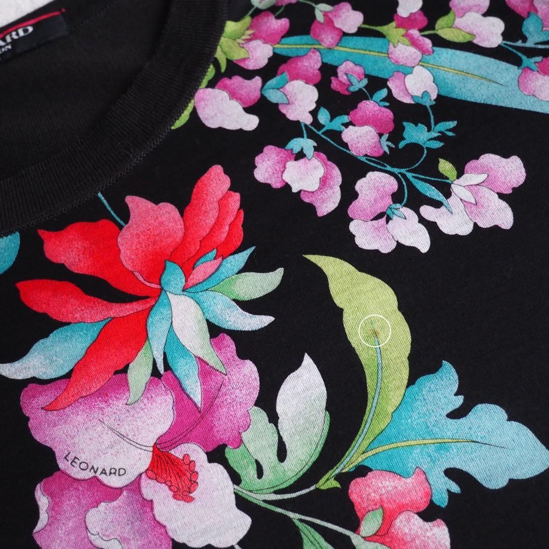 LEONARD 花柄 トリム 金ボタン ロゴボタン チュニック カットソー 半袖