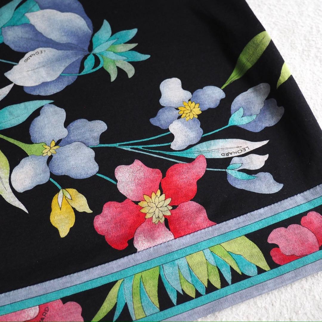 LEONARD 花柄 トリム 金ボタン ロゴボタン チュニック カットソー 半袖