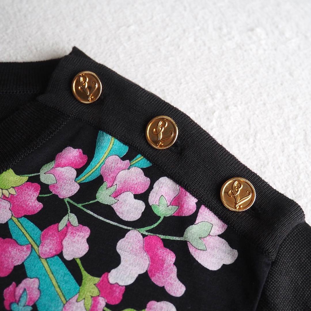 LEONARD 花柄 トリム 金ボタン ロゴボタン チュニック カットソー 半袖