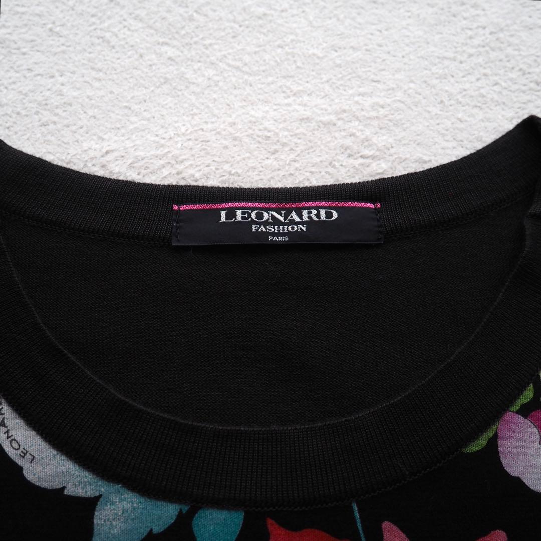 LEONARD 花柄 トリム 金ボタン ロゴボタン チュニック カットソー 半袖