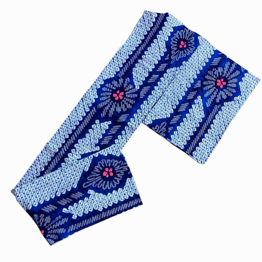 有松鳴海絞り 浴衣 青 ブルー 抽象花紋様 間道 リメイク 手縫い 逸品