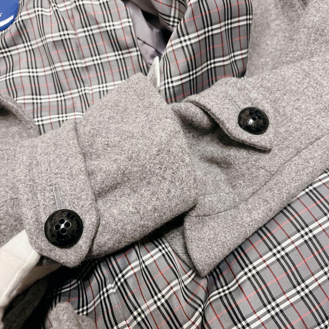 美品 バーバリーブルーレーベル アンゴラ ステンカラーコート グレー チェック