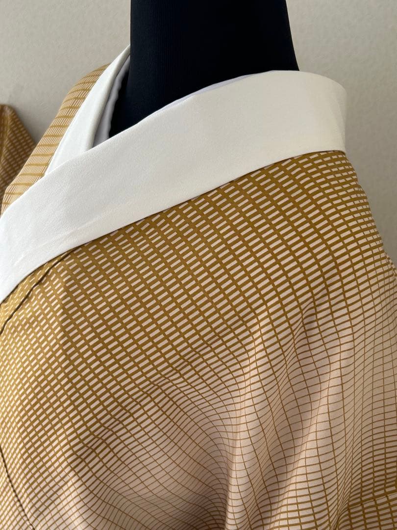 正絹　長襦袢　暈し格子柄　無双袖　未使用　居敷当て　東京ますいわ