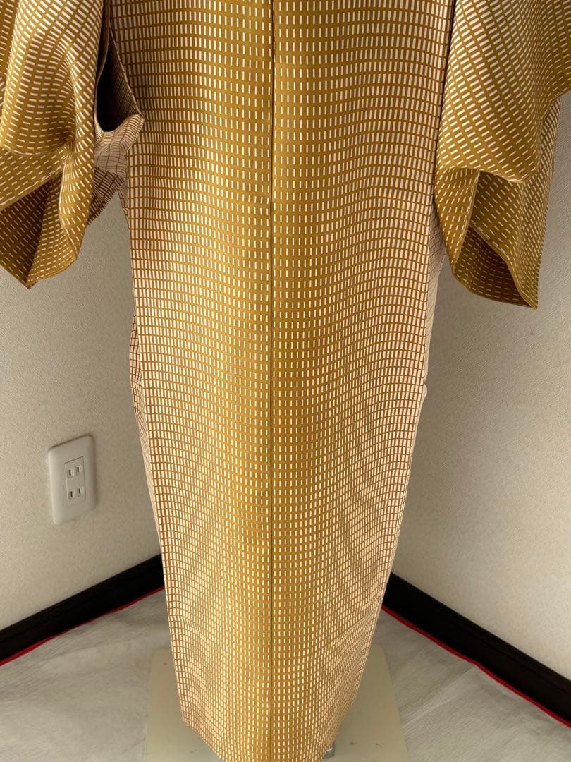 正絹　長襦袢　暈し格子柄　無双袖　未使用　居敷当て　東京ますいわ