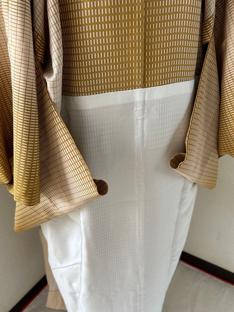 正絹　長襦袢　暈し格子柄　無双袖　未使用　居敷当て　東京ますいわ