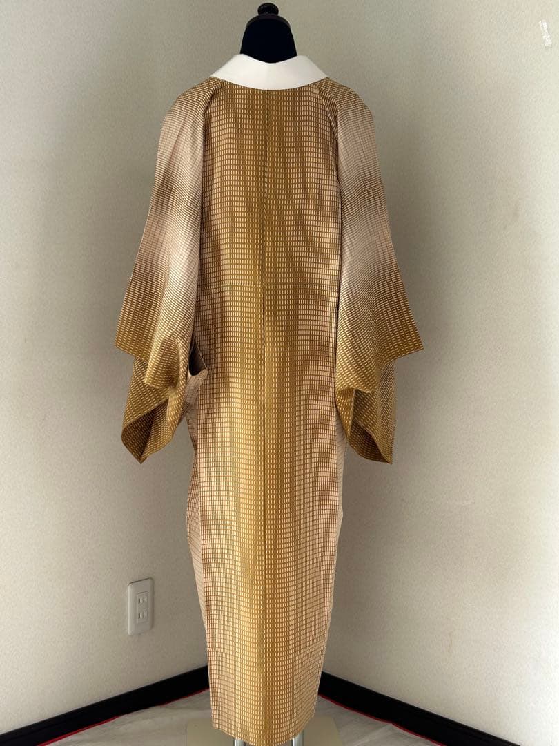 正絹　長襦袢　暈し格子柄　無双袖　未使用　居敷当て　東京ますいわ