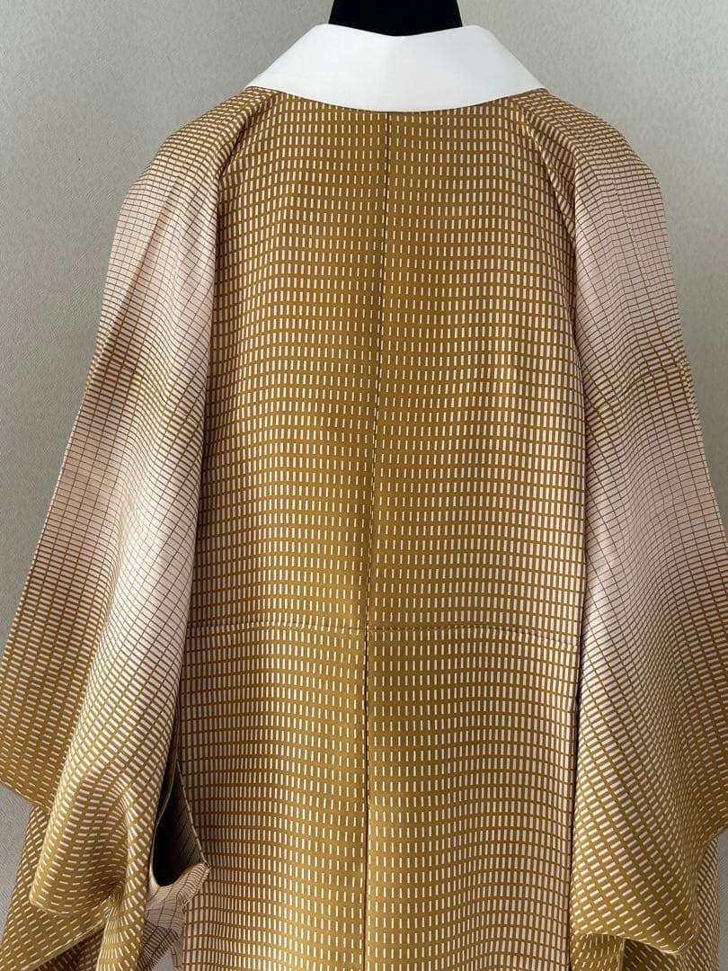 正絹　長襦袢　暈し格子柄　無双袖　未使用　居敷当て　東京ますいわ